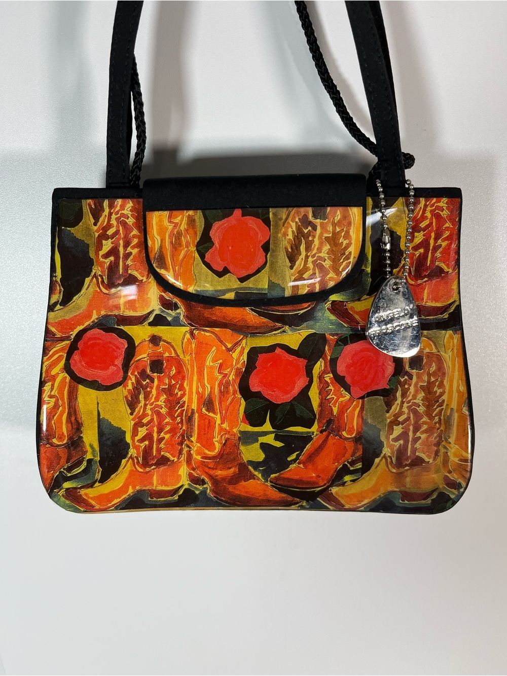 Vintage Angela Frascone Wearable Art Handbag Featuring Cowboy Boot Roses Western